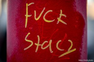 fuck stacy, State Street in Salt Lake City on Wednesday, Nov. 19, 2025.