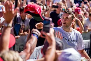 (Trent Nelson  |  The Salt Lake Tribune) Charlie Kirk appears at Utah Valley University in Orem on Wednesday, Sept. 10, 2025. He was shot minutes later.