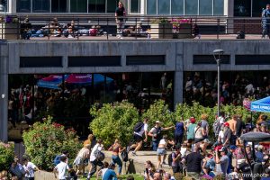 (Trent Nelson  |  The Salt Lake Tribune) People react after Charlie Kirk is shot during an appearance at Utah Valley University in Orem on Wednesday, Sept. 10, 2025.