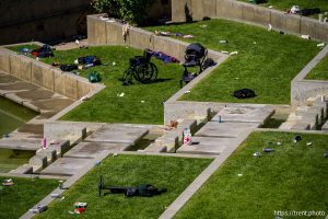 (Trent Nelson  |  The Salt Lake Tribune) The scene after Charlie Kirk was shot during an appearance at Utah Valley University in Orem on Wednesday, Sept. 10, 2025.