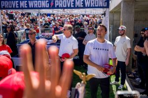 (Trent Nelson  |  The Salt Lake Tribune) Charlie Kirk appears at Utah Valley University in Orem on Wednesday, Sept. 10, 2025. He was shot minutes later.