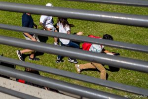 (Trent Nelson  |  The Salt Lake Tribune) People react after Charlie Kirk is shot during an appearance at Utah Valley University in Orem on Wednesday, Sept. 10, 2025.