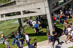 (Trent Nelson  |  The Salt Lake Tribune) People react after Charlie Kirk is shot during an appearance at Utah Valley University in Orem on Wednesday, Sept. 10, 2025.