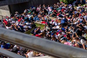 (Trent Nelson  |  The Salt Lake Tribune) People react after Charlie Kirk is shot during an appearance at Utah Valley University in Orem on Wednesday, Sept. 10, 2025.