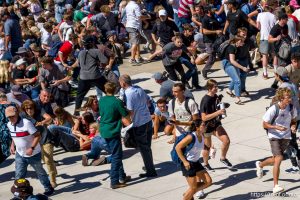 (Trent Nelson  |  The Salt Lake Tribune) People react after Charlie Kirk is shot during an appearance at Utah Valley University in Orem on Wednesday, Sept. 10, 2025.
