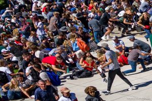 (Trent Nelson  |  The Salt Lake Tribune) People react after Charlie Kirk is shot during an appearance at Utah Valley University in Orem on Wednesday, Sept. 10, 2025.