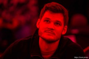 (Trent Nelson  |  The Salt Lake Tribune) Utah Jazz center Walker Kessler (24) in the stands as the Utah Jazz host the Houston Rockets, NBA basketball in Salt Lake City on Monday, Dec. 1, 2025.