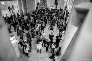(Trent Nelson  |  The Salt Lake Tribune) People gather at the Utah Capitol prior to a special session on redistricting and the anti-public union bill in Salt Lake City on Tuesday, Dec. 9, 2025.