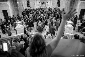 (Trent Nelson  |  The Salt Lake Tribune) People gather at the Utah Capitol prior to a special session on redistricting and the anti-public union bill in Salt Lake City on Tuesday, Dec. 9, 2025.