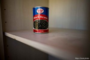 (Trent Nelson  |  The Salt Lake Tribune) A lone can of black beans in a community pantry in South Salt Lake on Friday, Dec. 12, 2025.