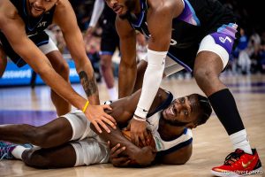 (Trent Nelson  |  The Salt Lake Tribune) Jazz defenders swarm on Dallas Mavericks center Moussa Cisse (30) as the Utah Jazz host the Dallas Mavericks, NBA basketball in Salt Lake City on Monday, Dec. 15, 2025.