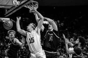 (Trent Nelson  |  The Salt Lake Tribune) BYU Cougars guard Richie Saunders (15) as BYU hosts Pacific, NCAA basketball in Provo on Tuesday, Dec. 16, 2025.