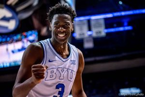 (Trent Nelson  |  The Salt Lake Tribune) BYU Cougars forward AJ Dybantsa (3) as BYU hosts Pacific, NCAA basketball in Provo on Tuesday, Dec. 16, 2025.