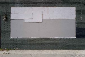 boarded up window, in Salt Lake City on Friday, Dec. 26, 2025.