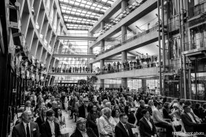 (Trent Nelson  |  The Salt Lake Tribune) A crowd fills the atrium of the Salt Lake City Main Library during an inauguration ceremony for elected officials on Monday, Jan. 5, 2026.