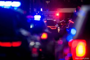 (Trent Nelson  |  The Salt Lake Tribune) Police respond to an incident near 100 South and Wolcott Street in Salt Lake City on Wednesday, Jan. 7, 2026.