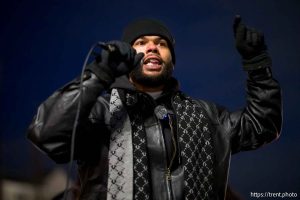 Sebastian Stewart-Johnson, anti-ICE rally, Pioneer Park, Salt Lake City, Thursday January 8, 2026.