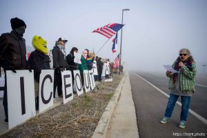 (Trent Nelson  |  The Salt Lake Tribune) TJ Young speaks at a protest at a warehouse rumored to be under consideration for a future ICE facility in Salt Lake City on Friday, Jan. 16, 2026.