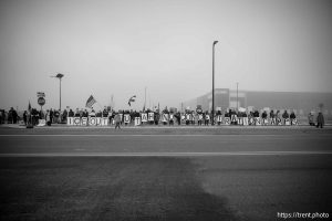 (Trent Nelson  |  The Salt Lake Tribune) A protest at a warehouse rumored to be under consideration for a future ICE facility in Salt Lake City on Friday, Jan. 16, 2026.