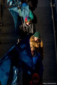 (Trent Nelson  |  The Salt Lake Tribune) A vigil for the Great Salt Lake at the Utah Capitol in Salt Lake City on Tuesday, Jan. 20, 2026. The event and march around the building were organized by the Making Waves Artist Collaborative.