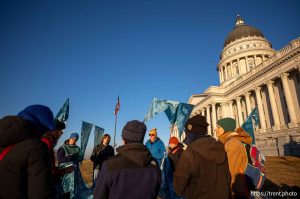(Trent Nelson  |  The Salt Lake Tribune) A vigil for the Great Salt Lake at the Utah Capitol in Salt Lake City on Tuesday, Jan. 20, 2026. The event and march around the building were organized by the Making Waves Artist Collaborative.