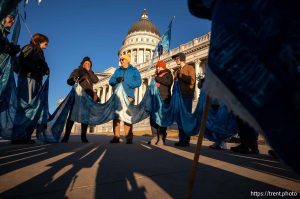 (Trent Nelson  |  The Salt Lake Tribune) A vigil for the Great Salt Lake at the Utah Capitol in Salt Lake City on Tuesday, Jan. 20, 2026. The event and march around the building were organized by the Making Waves Artist Collaborative.