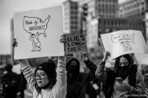 (Trent Nelson  |  The Salt Lake Tribune) An anti-ICE protest at City Hall in Salt Lake City on Friday, Jan. 30, 2026.