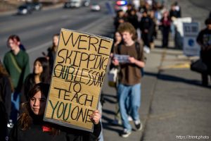 (Trent Nelson  |  The Salt Lake Tribune) Students walk out of Hillcrest High School in Midvale on Friday, Jan. 30, 2026.