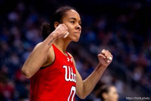 (Trent Nelson  |  The Salt Lake Tribune) Utah guard Lani White (0) as BYU hosts Utah, NCAA basketball in Provo on Saturday, Jan. 31, 2026.
