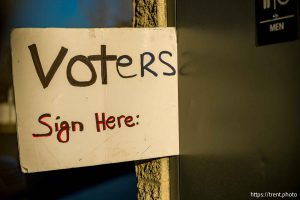 (Trent Nelson  |  The Salt Lake Tribune) A sign at the site of signature gathering to repeal Prop 4 at Linda Vista Park in Syracuse on Thursday, Feb. 5, 2026.