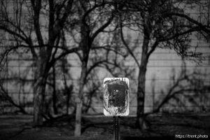 blacked out sign in Salt Lake City on Saturday, Feb. 7, 2026.