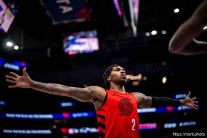 (Trent Nelson  |  The Salt Lake Tribune) Portland Trail Blazers guard Caleb Love (2) as the Utah Jazz host the Portland Trail Blazers, NBA basketball in Salt Lake City on Thursday, Feb. 12, 2026.