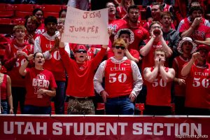 (Trent Nelson  |  The Salt Lake Tribune) The MUSS, Utah fans as Utah hosts BYU, NCAA basketball in Salt Lake City on Saturday, Feb. 21, 2026.