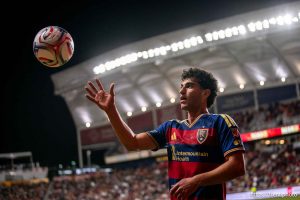 (Trent Nelson  |  The Salt Lake Tribune) Real Salt Lake forward Aiden Hezarkhani (39) as Real Salt Lake hosts Austin FC, MLS soccer in Sandy on Saturday, March 14, 2026.