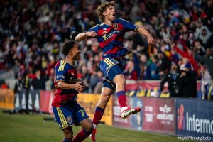 (Trent Nelson  |  The Salt Lake Tribune) Real Salt Lake midfielder Stijn Spierings (6) celebrates scoring the go-ahead goal as Real Salt Lake hosts Austin FC, MLS soccer in Sandy on Saturday, March 14, 2026.
