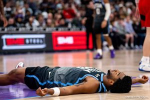 (Trent Nelson  |  The Salt Lake Tribune) Utah Jazz forward Brice Sensabaugh (28) as the Utah Jazz host the Toronto Raptors, NBA basketball in Salt Lake City on Monday, March 23, 2026.