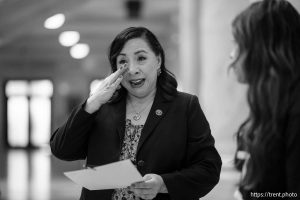 (Trent Nelson  |  The Salt Lake Tribune) House Minority Leader Angela Romero, D-Salt Lake City, after the signing of HB89 at the Utah Capitol in Salt Lake City on Thursday, March 26, 2026.