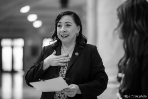 (Trent Nelson  |  The Salt Lake Tribune) House Minority Leader Angela Romero, D-Salt Lake City, after the signing of HB89 at the Utah Capitol in Salt Lake City on Thursday, March 26, 2026.