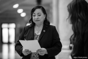 (Trent Nelson  |  The Salt Lake Tribune) House Minority Leader Angela Romero, D-Salt Lake City, after the signing of HB89 at the Utah Capitol in Salt Lake City on Thursday, March 26, 2026.